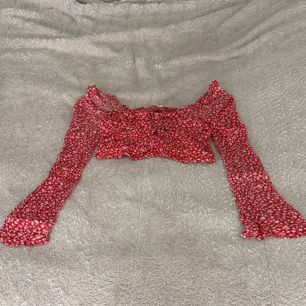 Floral Red Women's Cropped Blouse